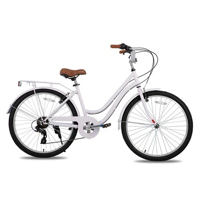 Joykie Hiland 26 tommu Beach Cruiser Bike fyrir karla og konur, 7 hraða skref - í gegnum ramma fullorðins reiðhjól með aftan rekki, Retrospec Bike Commuter City Bicycle