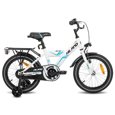 Joykie Hiland Boys Kids Bike fyrir 4-7 ára smábörn og börn, 16 "krakkarhjól með þjálfunarhjólum og aftan rekki, 16 tommu reiðhjól fyrir stráka fyrir strákastelpu